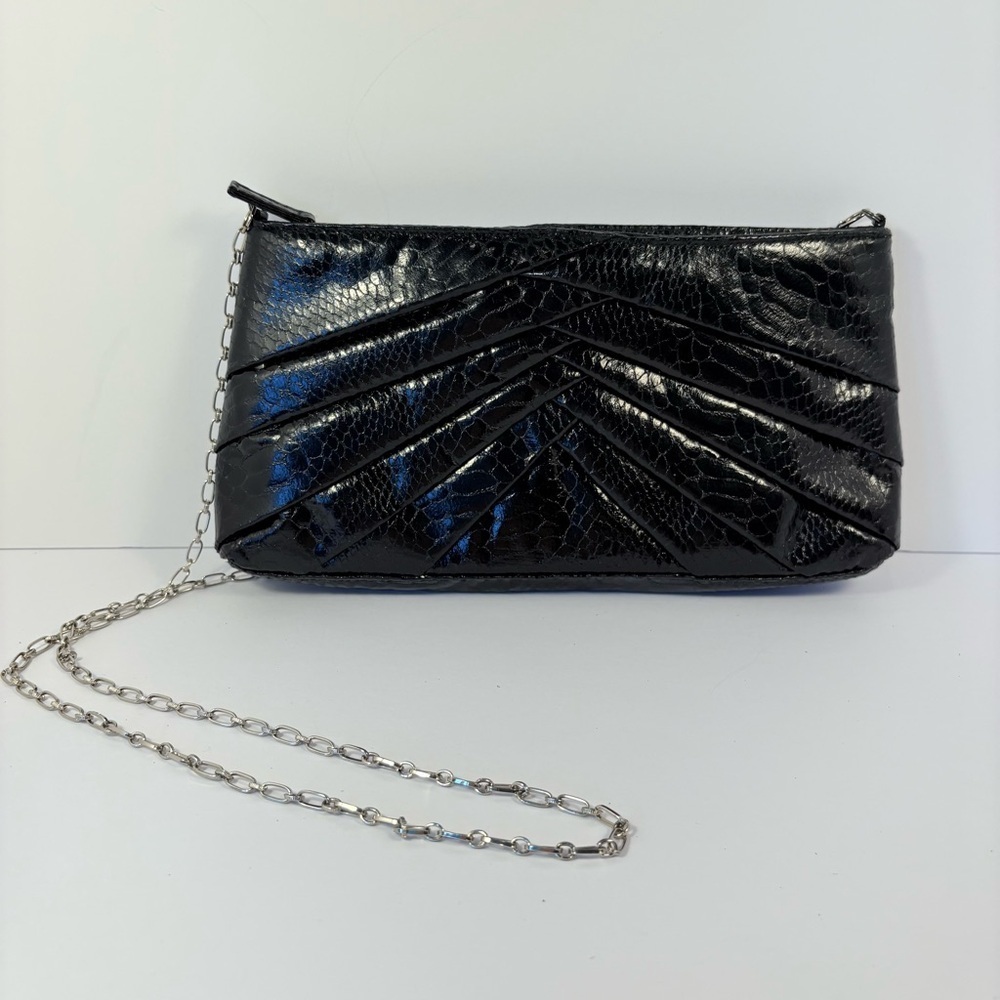 Black Chain Clutch Goth Reptile Print Purse